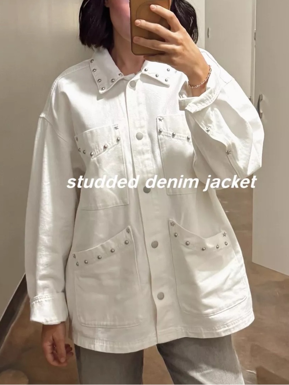 Universal Thread White Button-Up Jacket with Silver Star Studs NWT